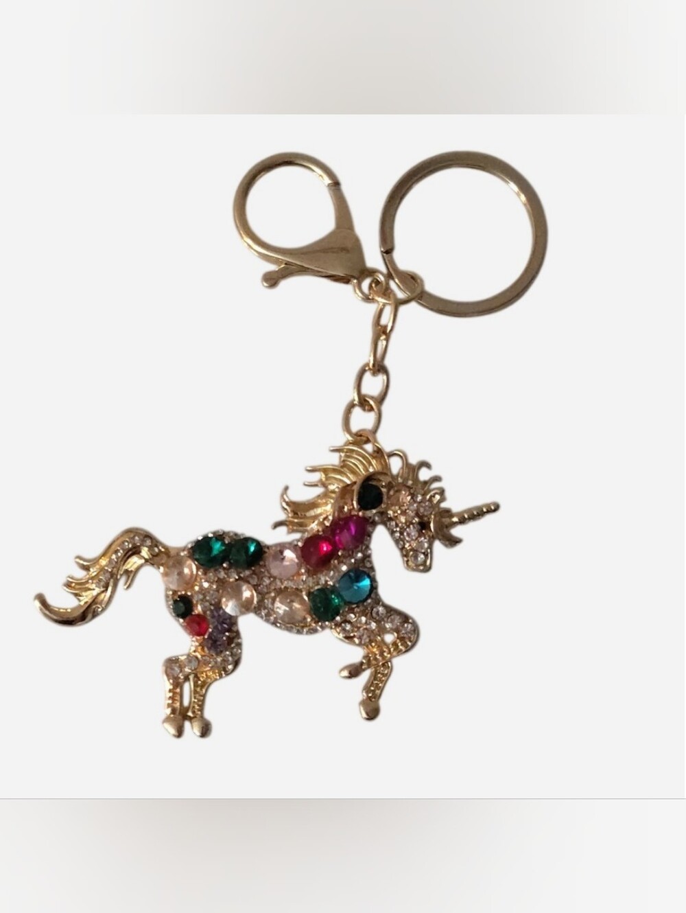 Gold-Tone Multicolor Gem Unicorn Key & Card Holder Charm